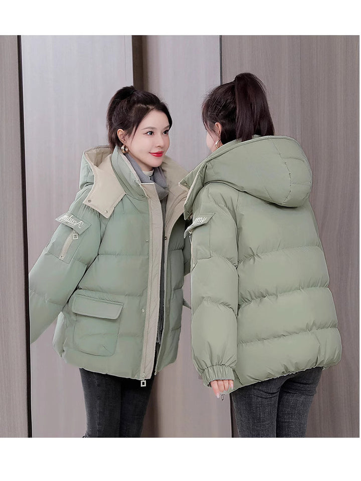 Damen nan wattierte Steppjacke mit abnehmbarer Kapuze, hohem Kragen und großen Pattentaschen Drune
