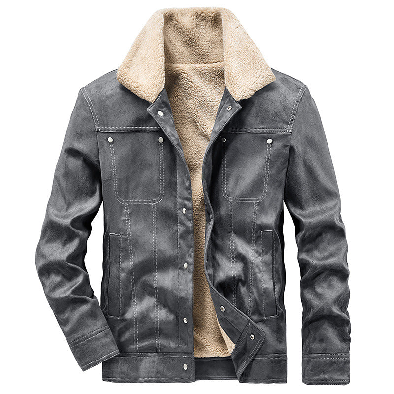 Herren Gefütterte Truckerjacke in Wildlederoptik mit Sherpa-Kragen Drune