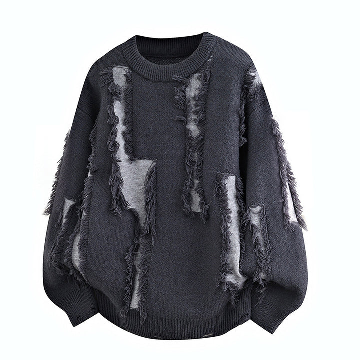 Herren Oversize Strickpullover mit Fransenapplikationen und Balloonärmeln Drune