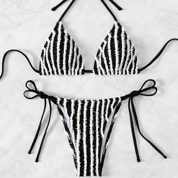 Damen Triangel-Bikini mit auffälligem Streifenmuster Drune