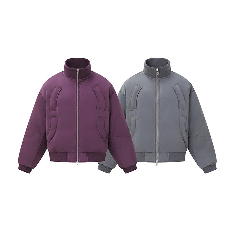 Damen Kurz geschnittene wattierte Blousonjacke im Boxy‑Schnitt mit hohem Rippenkragen und markanten Eingrifftaschen Drune