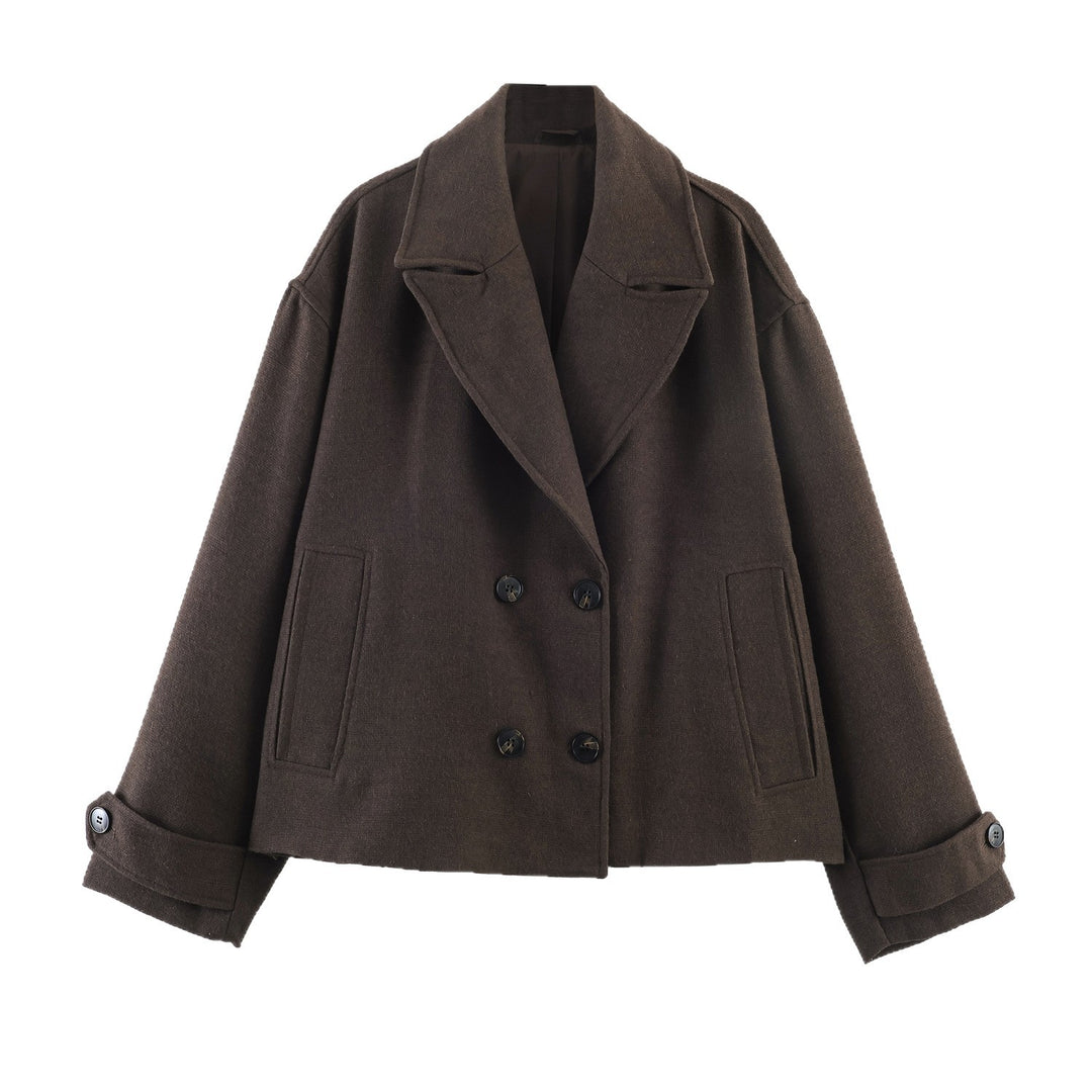 Damen Kurze doppeltreihige Boxy-Manteljacke mit weitem Revers Drune