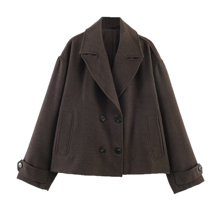 Damen Kurze doppeltreihige Boxy-Manteljacke mit weitem Revers Drune