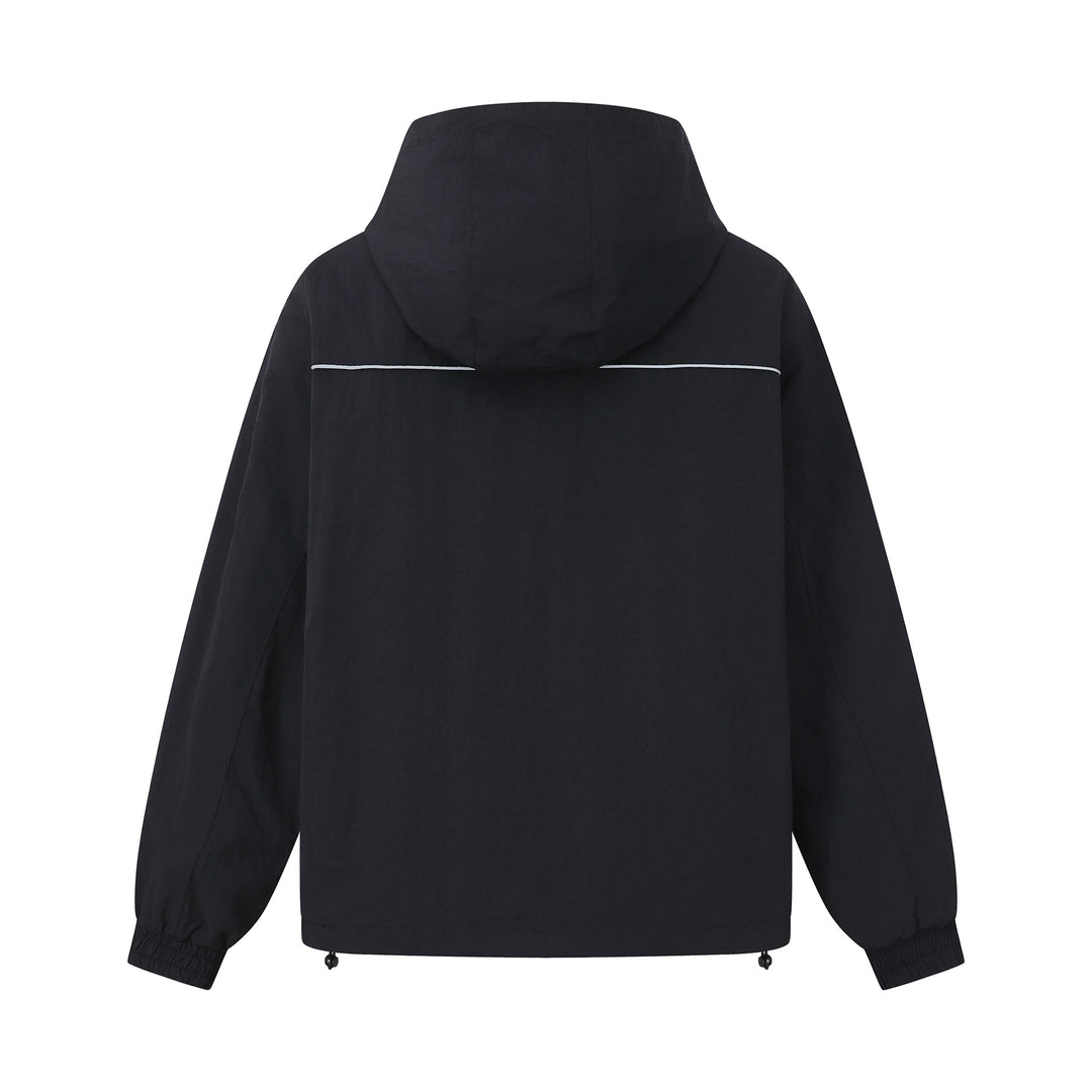 Unisex Leichtgewichtiger Boxy-Kapuzenblouson mit Zwei‑Wege‑Reißverschluss und Kordelzugsaum Drune