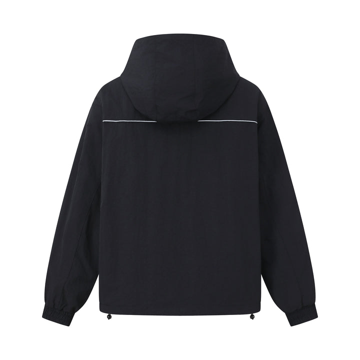 Unisex Leichtgewichtiger Boxy-Kapuzenblouson mit Zwei‑Wege‑Reißverschluss und Kordelzugsaum Drune