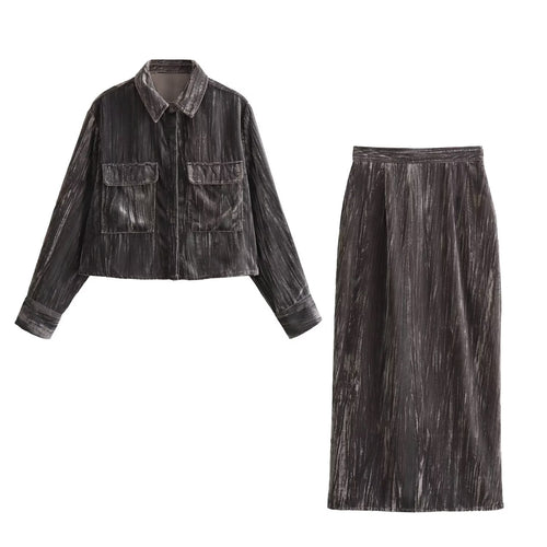 Damen nan Maxirock aus crushed-velours mit hohem Bund und seitlichem Reißverschluss Drune