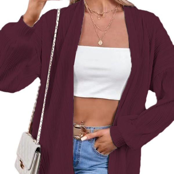 Damen Lässiger Cardigan aus strukturiertem Material mit weiten Ärmeln Drune