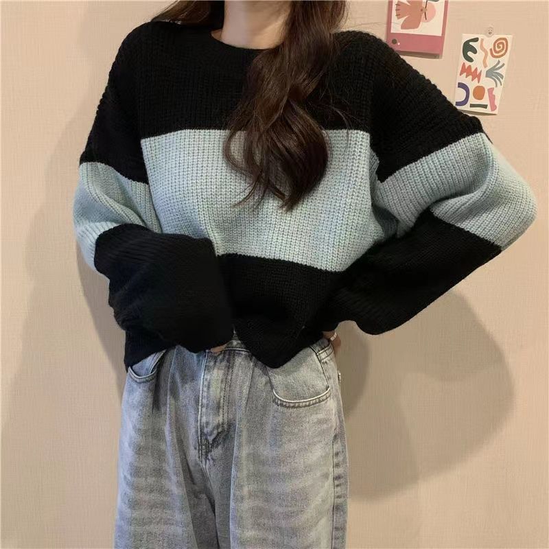 Damen Grobstrickpullover mit modernem Farbblockdesign Drune