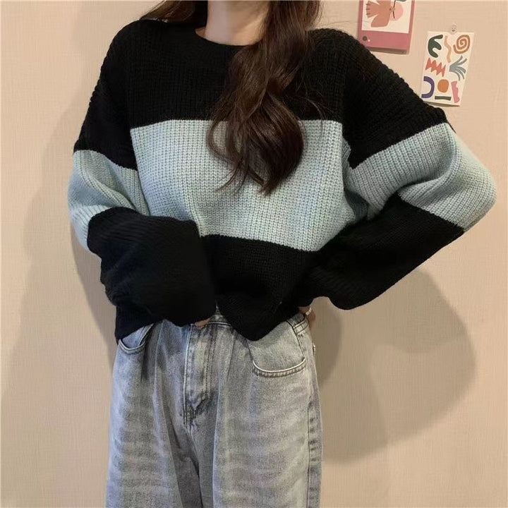 Damen Grobstrickpullover mit modernem Farbblockdesign Drune