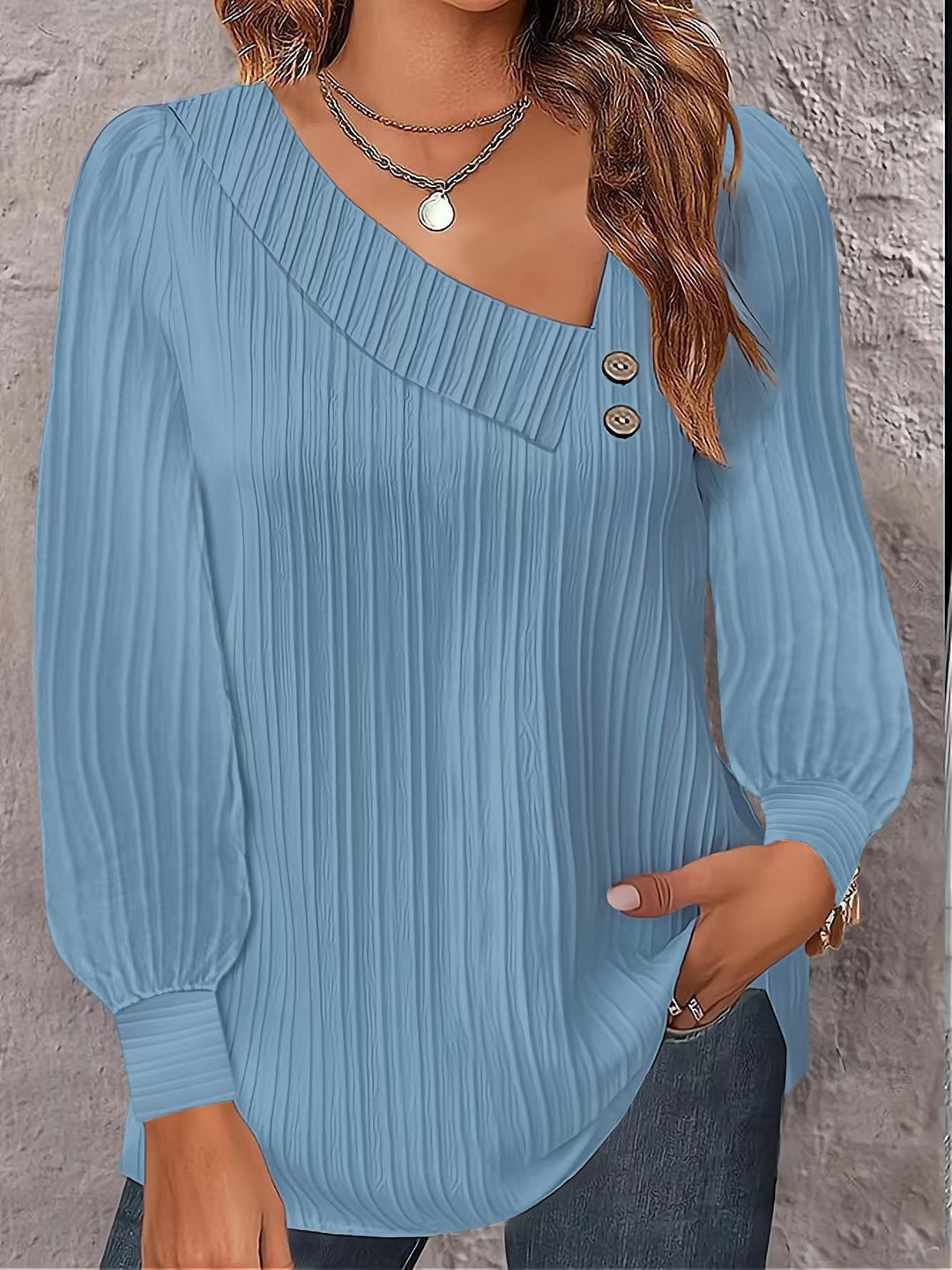 Damen Langarm Bluse mit Raffungen Drune