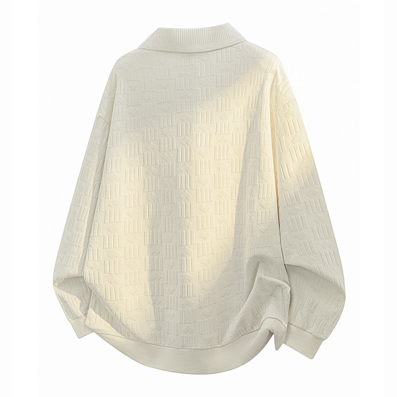 Herren Oversize Strick-Polo mit Strukturstrick, offenem V‑Ausschnitt und geripptem Kragen Drune