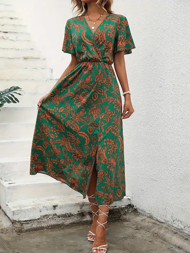 Damen Elegantes Maxikleid mit floralem Print und Taillierung Drune
