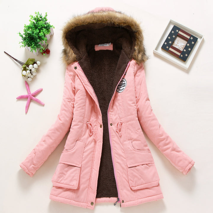 Damen taillierter Winterparka mit Teddyfutter Kunstfellkapuze und Tunnelzug Drune