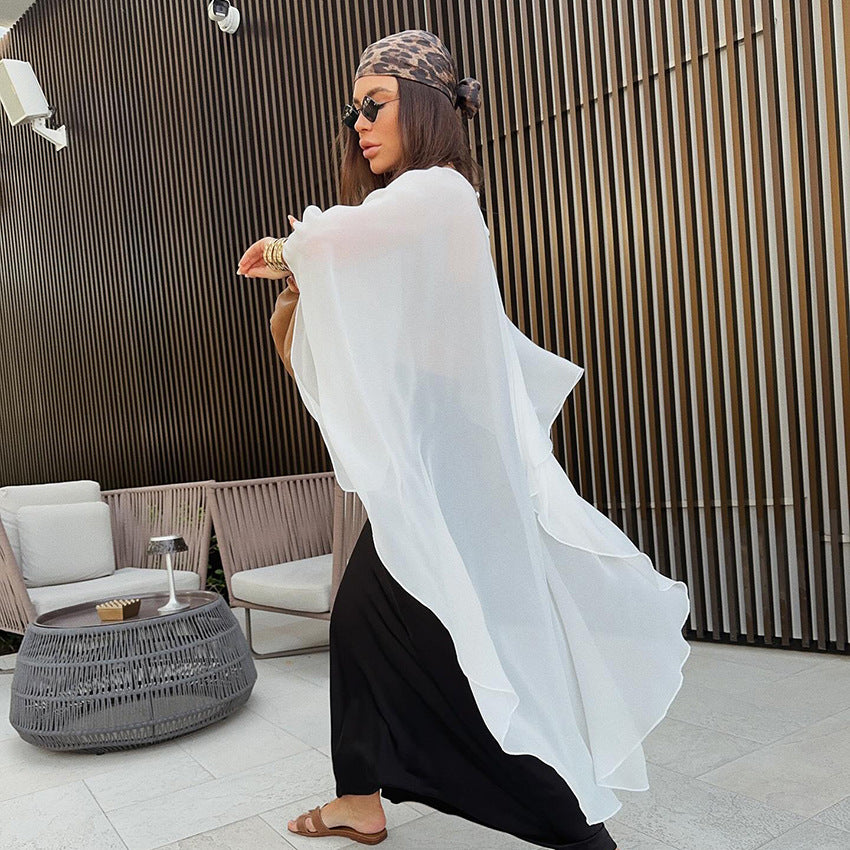 Damen Chiffon-Cape mit schwingenden Rüschen und elegantem Schnitt Drune
