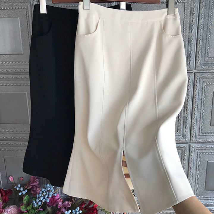 Damen Midirock mit hohem Bund, Teilungsnähten und mittigem Schlitz Drune