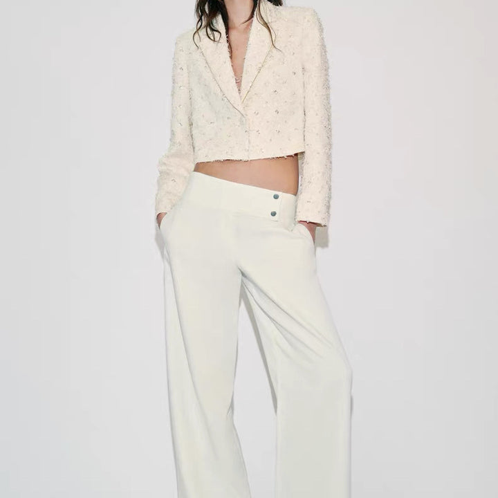 Damen Kurzer Bouclé-Blazer mit Paillettenbesatz und Reverskragen Drune