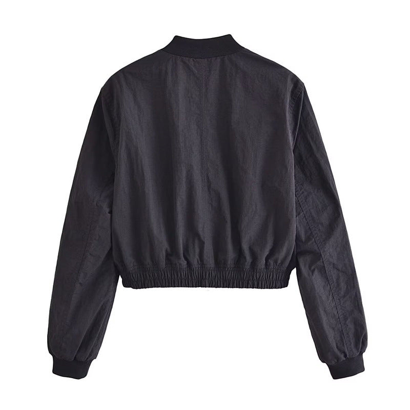Damen Kurze Cropped-Bomberjacke aus leichtem Windbreaker‑Material mit Rippbündchen und seitlichen Einschubtaschen Drune