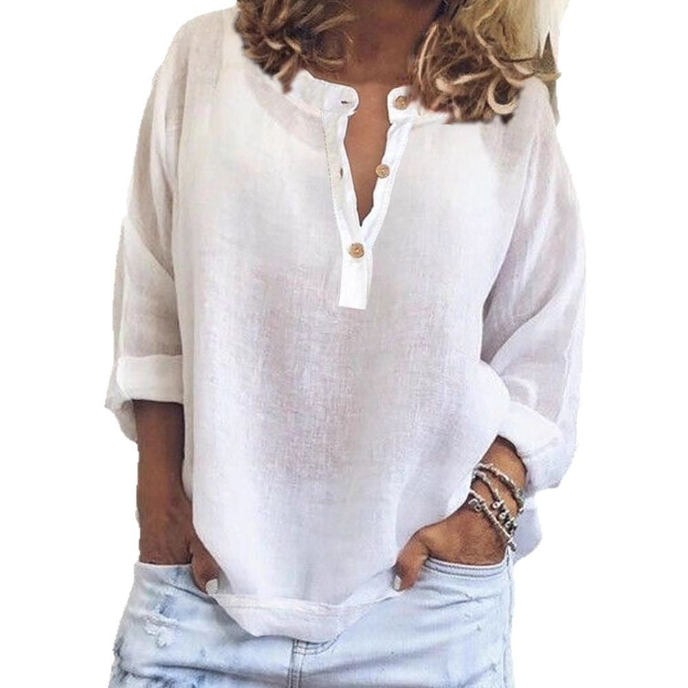 Damen lässige Bluse mit Knopfleiste und 3/4-Ärmeln Drune