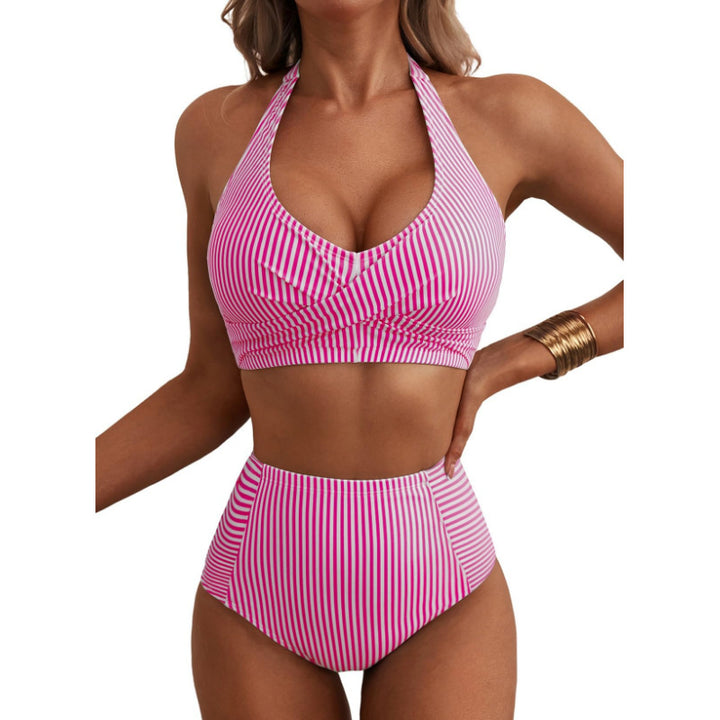 Damen Hochbundiger Streifen-Bikini Drune