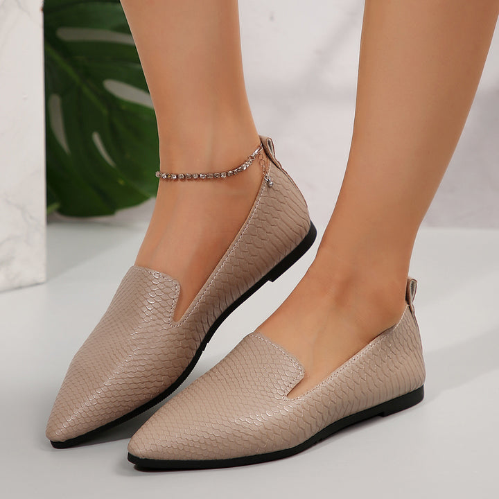 Damen nan flexible Keil‑Loafer mit Krokoprägung und spitzer Zehenpartie Drune