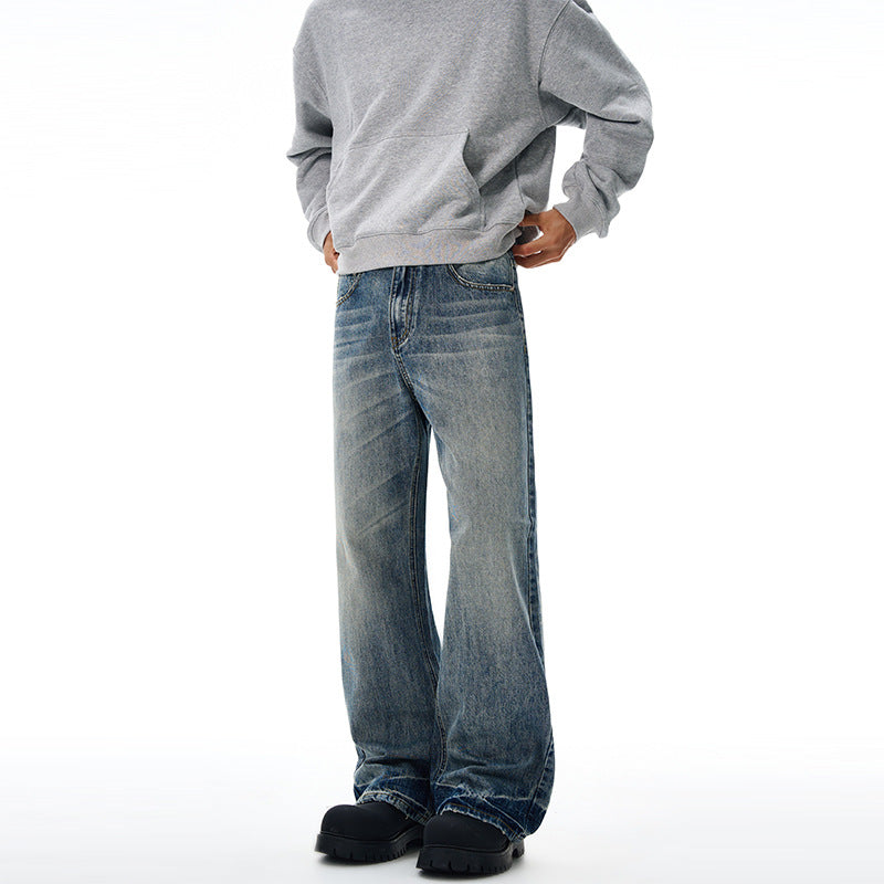 Herren Locker fallende Baggy-Jeans im Used-Look mit breitem geradem Bein und extralangem Saum Drune