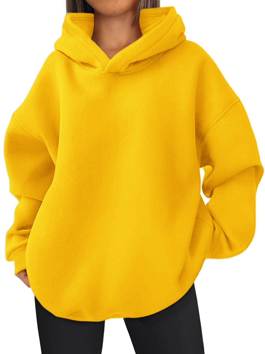 Damen nan kastiger Kapuzenpullover mit doppellagiger Kapuze, überschnittener Schulter und längerem Rückenteil Drune