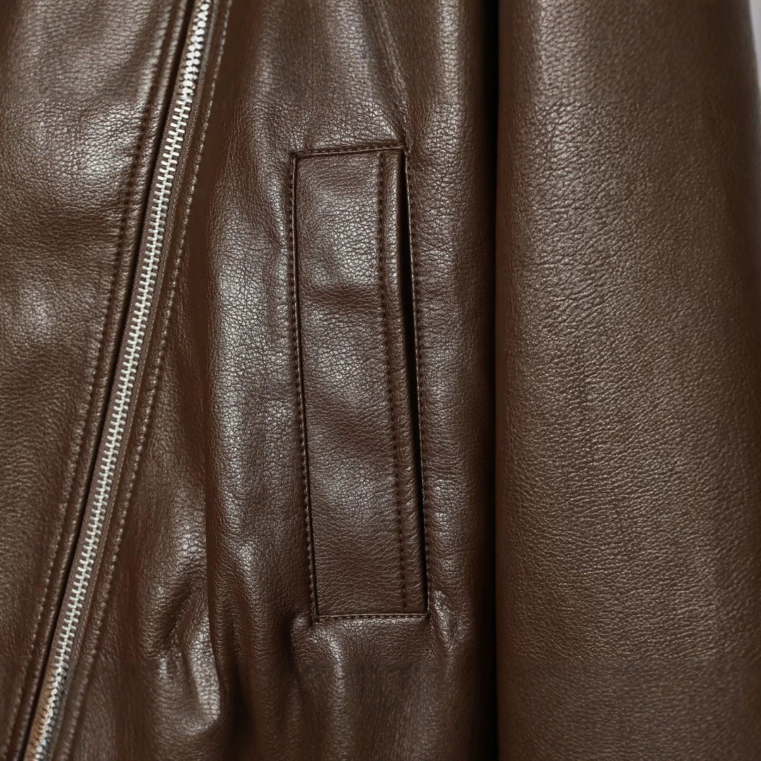 Damen Kurzes Biker‑Blouson in Lederoptik mit hohem Funnelkragen Drune
