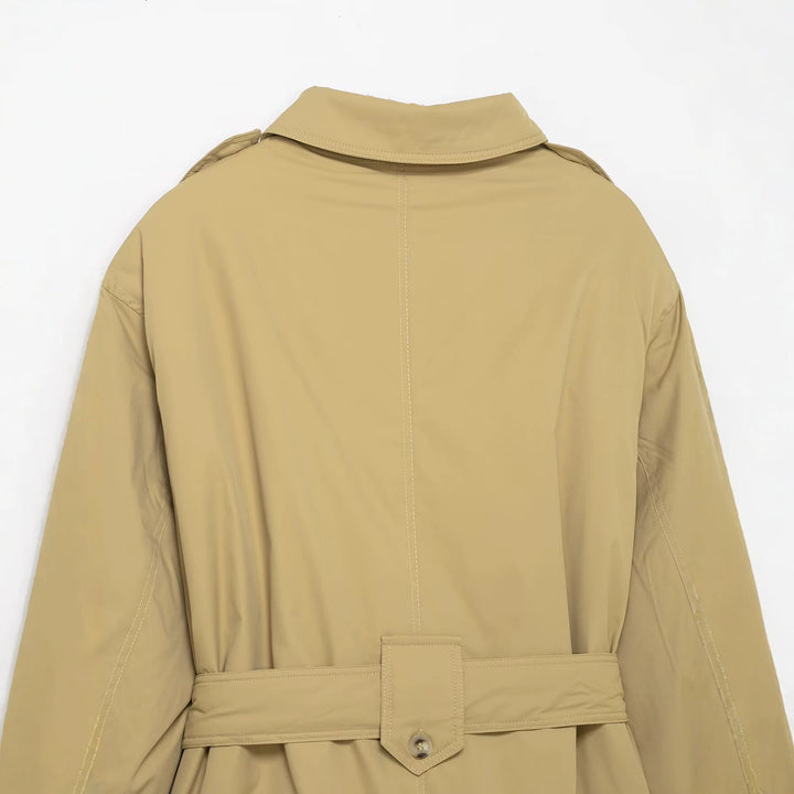Damen Kurzer Trenchcoat mit Taillengürtel und Schulterklappen Drune