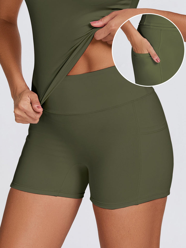 Damen Funktionale Sport-Shorts mit seitlichen Taschen und hohem Bund Drune