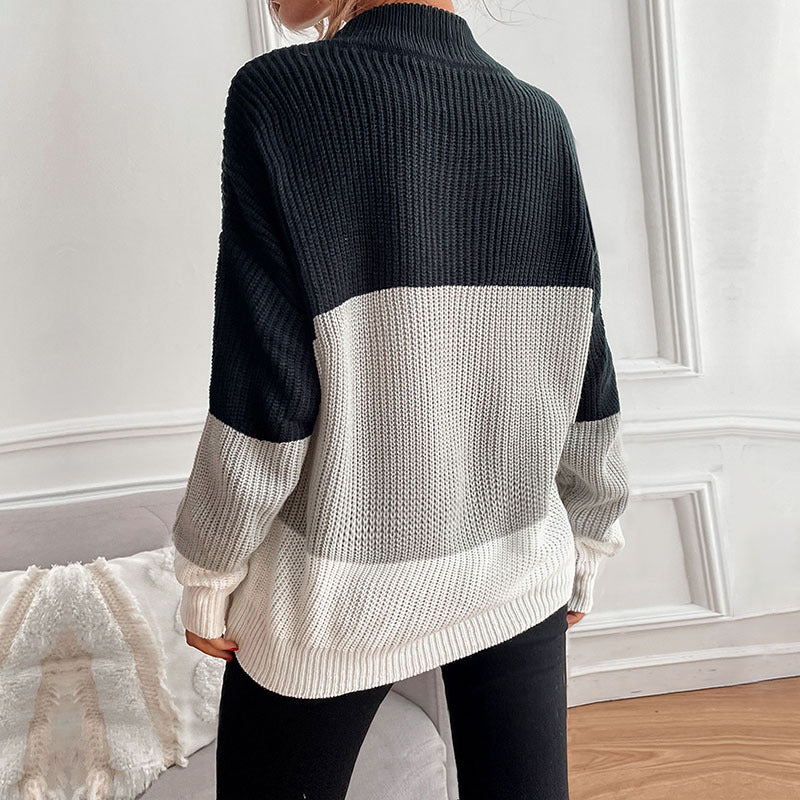 Damen Oversize Strukturstrickpullover mit geripptem Rundhalsausschnitt und überschnittener Schulter Drune