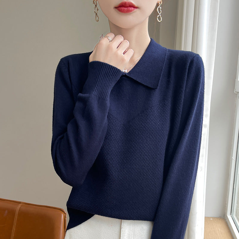 Damen Strickpullover mit Hemdkragen und strukturierter Vorderseite Drune