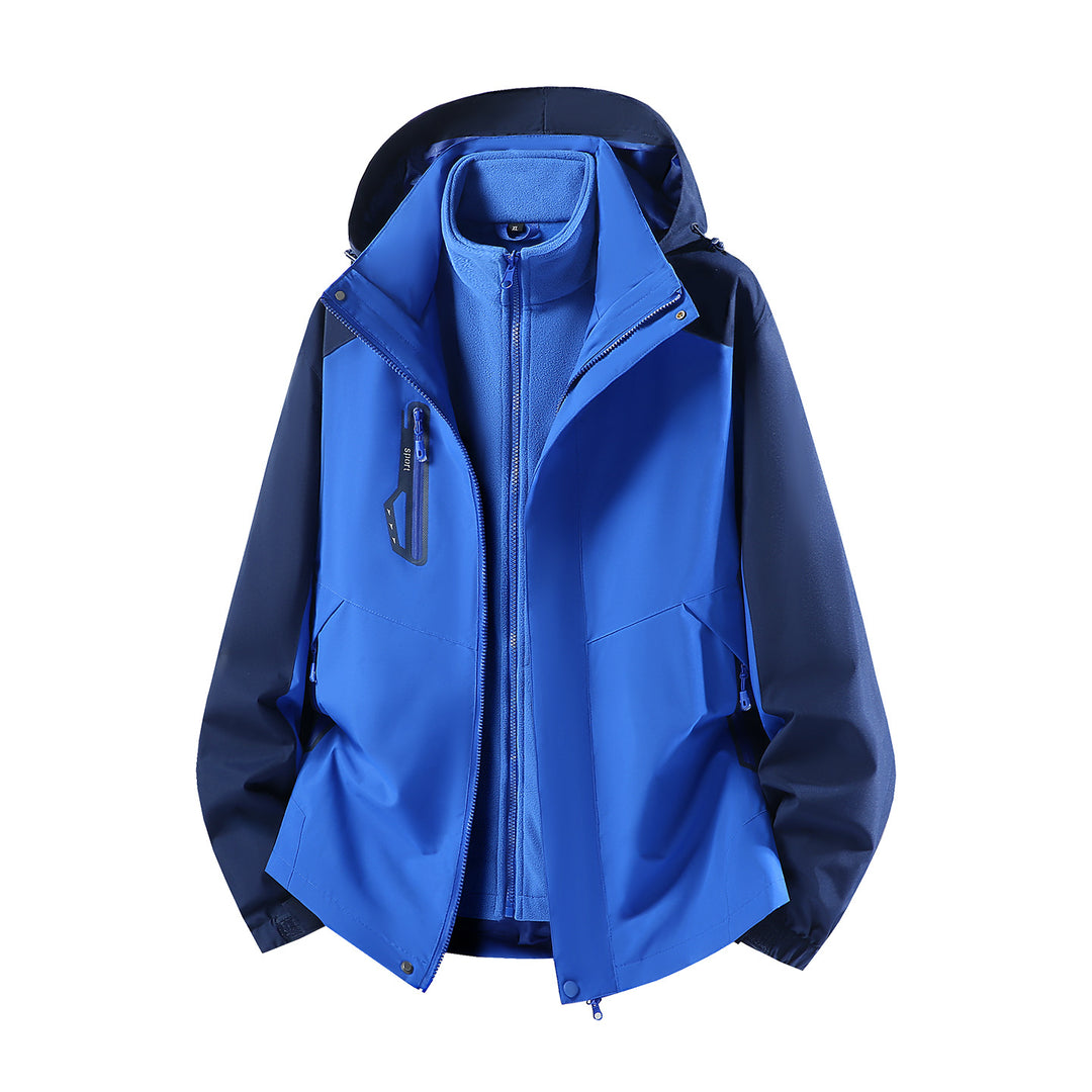 Damen wasserabweisende dreiteilige Outdoorjacke mit herausnehmbarer Fleece-Innenjacke, verstellbarer Kapuze und Reißverschlusstaschen Drune