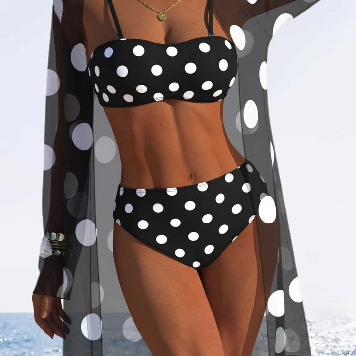 Damen Bikini-Set mit gepolstertem Bustier-Oberteil und elegantem Chiffon-Cover-Up Drune