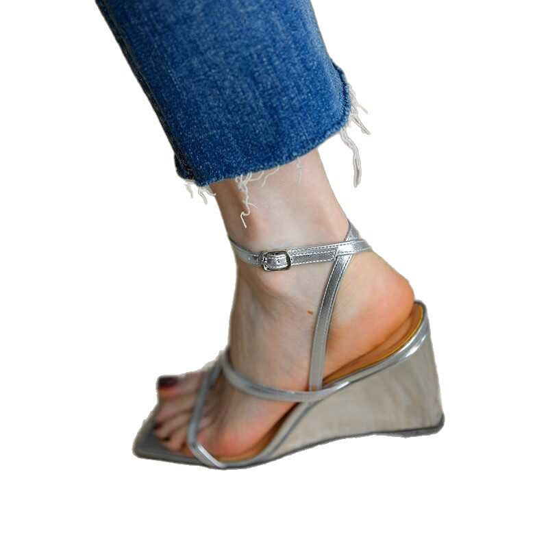 Damen elegante Plateau-Sandalen mit verstellbarem Riemendesign Drune