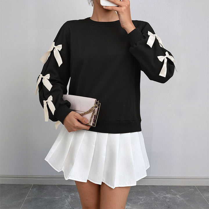 Damen Modischer Pullover mit Schleifchen Drune
