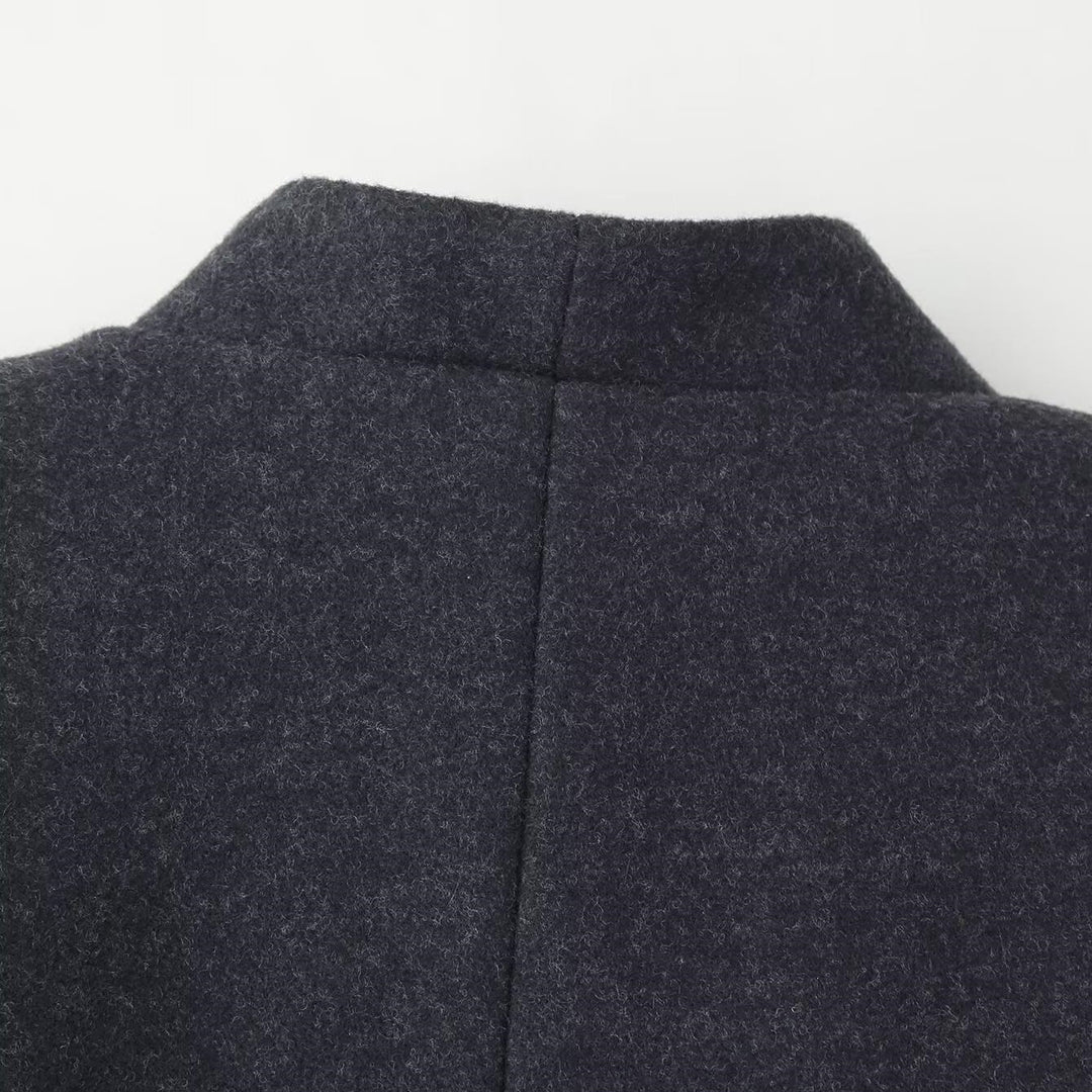 Damen Eleganter Wollmix-Langmantel mit schalkragenloser Optik und Ein-Knopf-Verschluss Drune