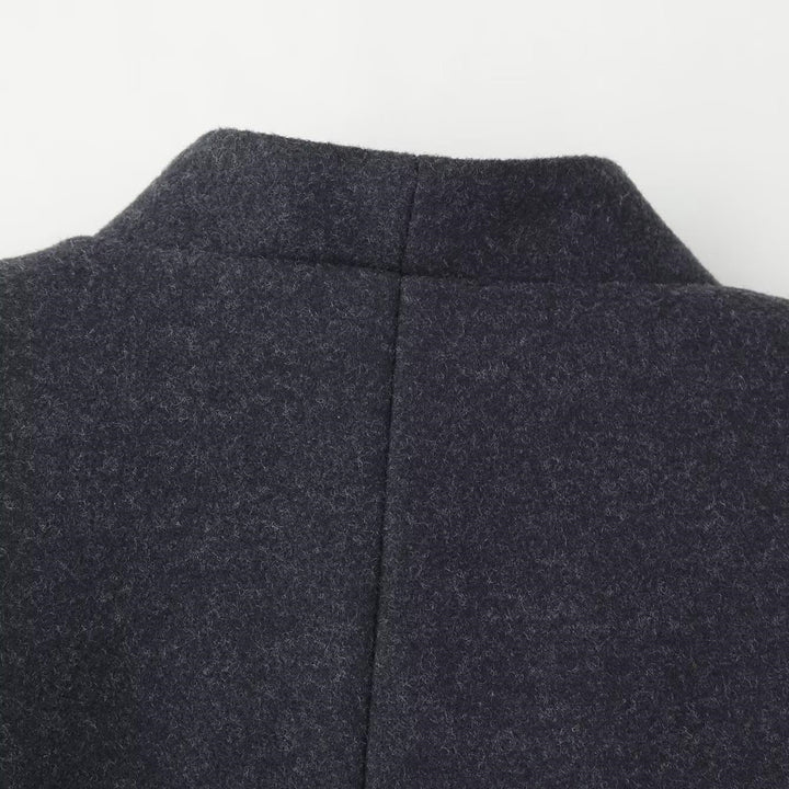 Damen Eleganter Wollmix-Langmantel mit schalkragenloser Optik und Ein-Knopf-Verschluss Drune