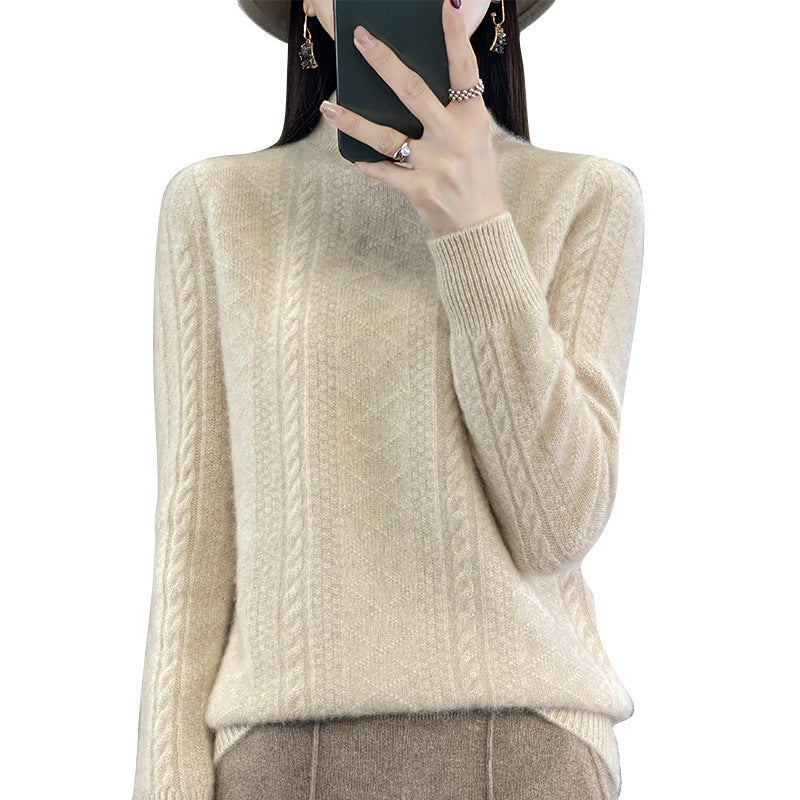Damen Weicher Zopfstrick-Mockneck-Pullover mit leichtem Mohair-Effekt Drune