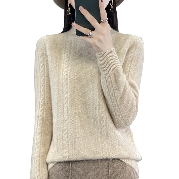 Damen Weicher Zopfstrick-Mockneck-Pullover mit leichtem Mohair-Effekt Drune