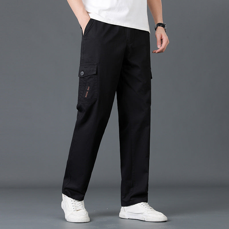 Herren Weite Cargo-Hose mit elastischem Bund, aufgesetzten Klappentaschen & geradem Bein Drune