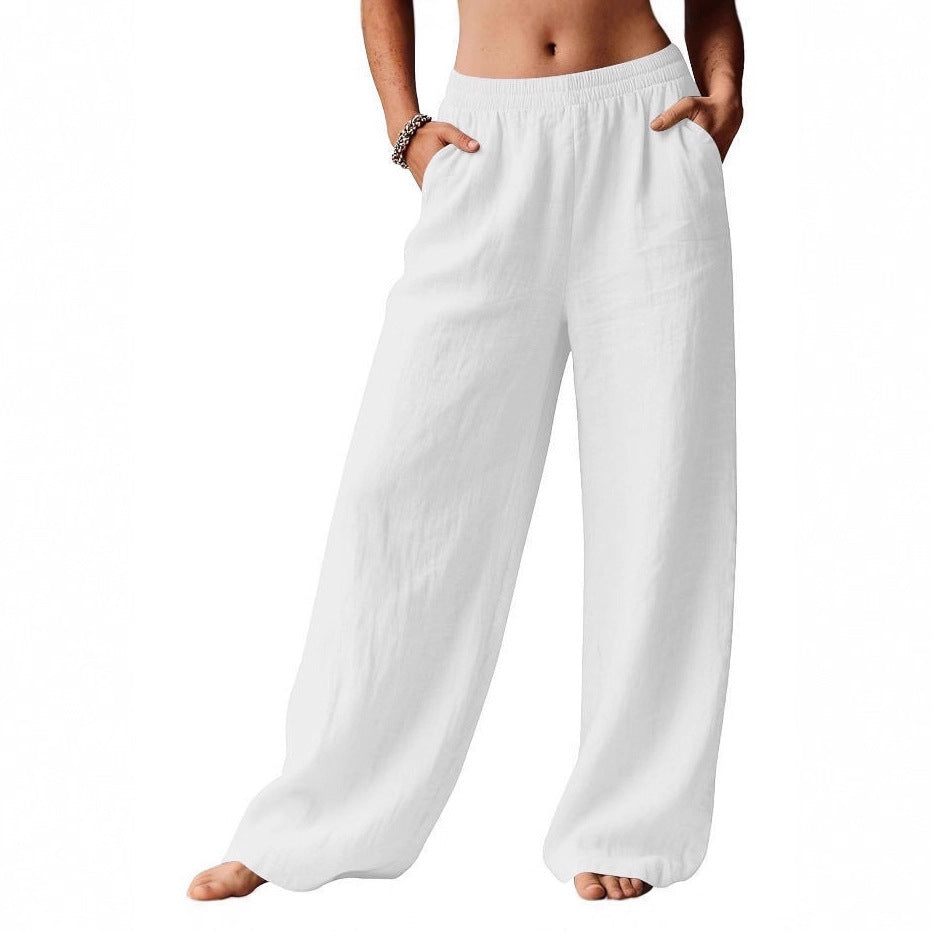 Damen bequeme weite Leinenhose mit elastischem Bund Drune