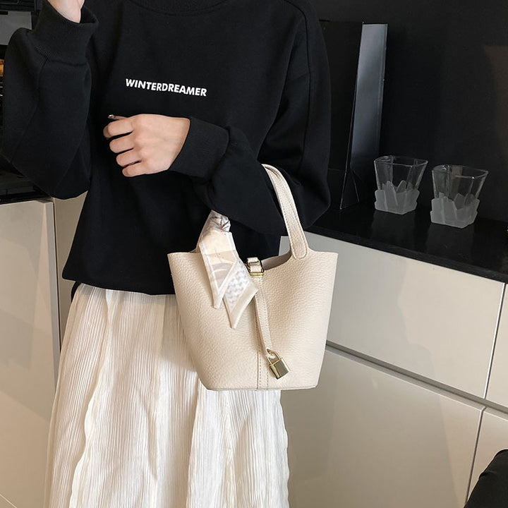 Damen elegante strukturierte Handtasche mit Schal-Akzent Drune