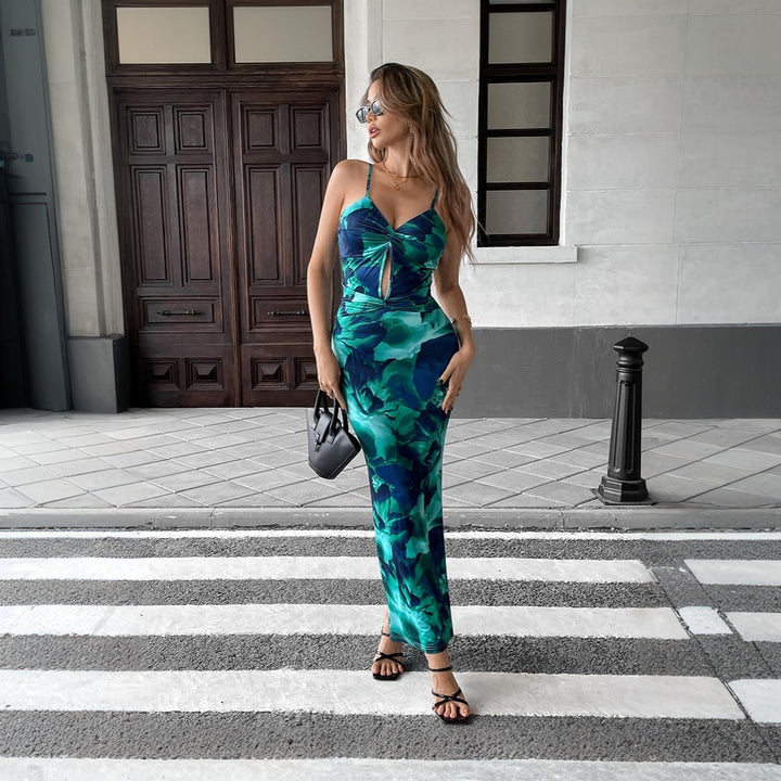 Damen Abendkleid mit floralem Muster und schickem Cut-Out Drune