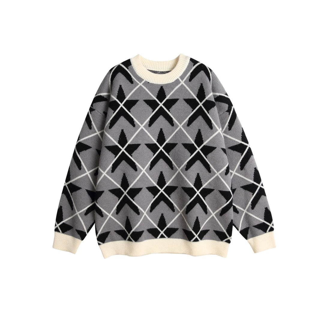 Unisex Grobgestrickter Rundhals-Pullover mit Stern‑Jacquard Drune