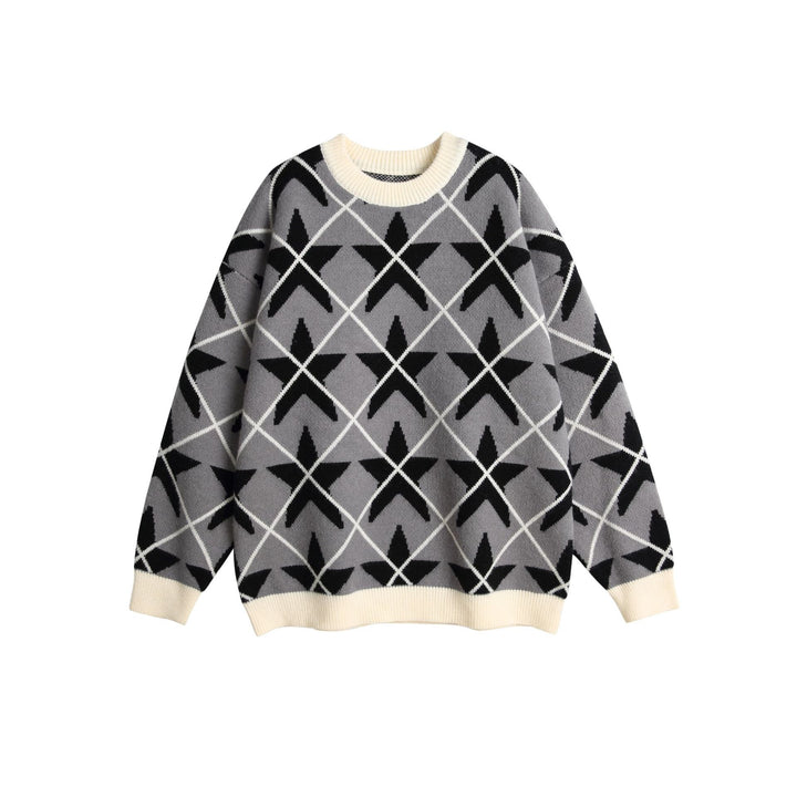 Unisex Grobgestrickter Rundhals-Pullover mit Stern‑Jacquard Drune