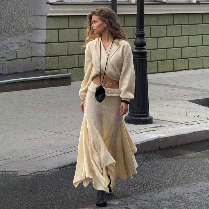 Damen Strickkleid mit lässigem Oberteil und voluminösem Rock Drune