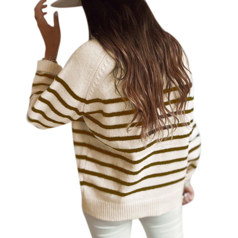 Damen gestreifter Pullover mit Knopfleiste Drune