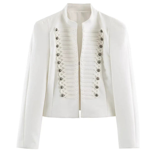 Damen Taillierter Cropped‑Blazer mit militärischer Galonverzierung und Stehkragen Drune