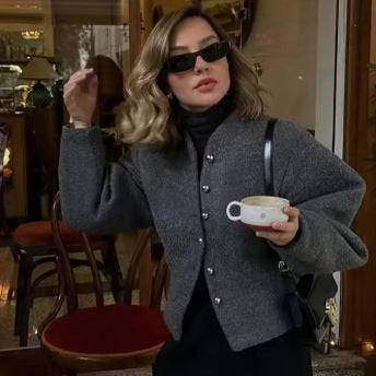Damen Kurze, elegante Jacke aus feinem Wollmix mit schimmernden Knöpfen Drune