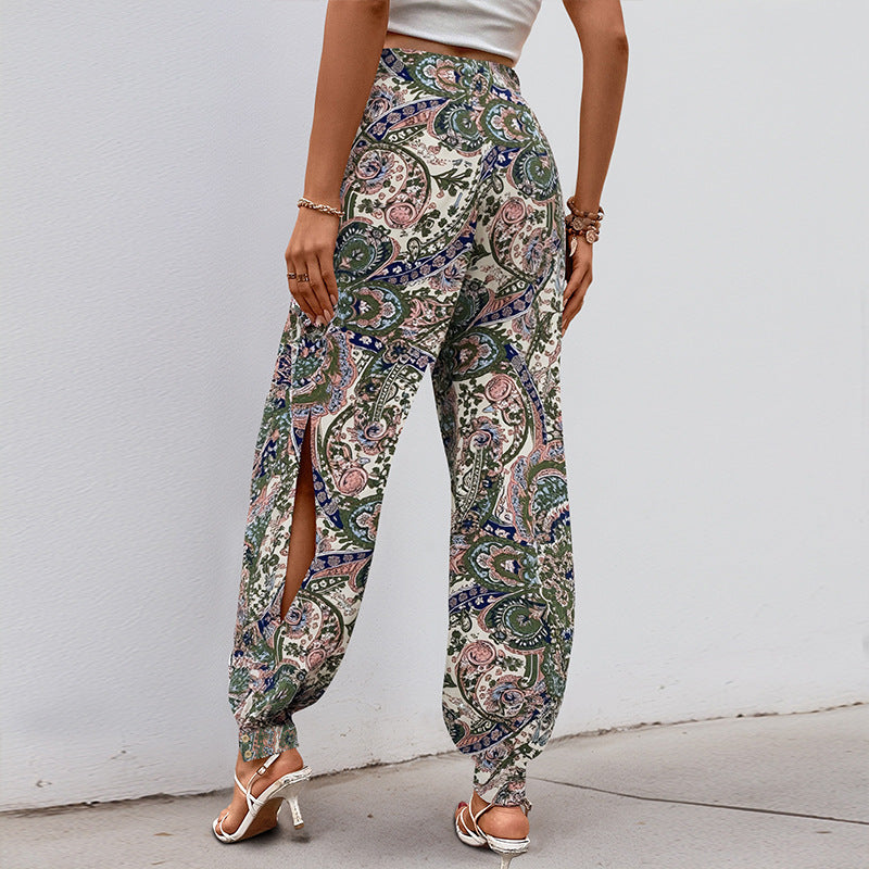Damen Palazzo-Hose mit floralem Muster und elastischem Bund Drune